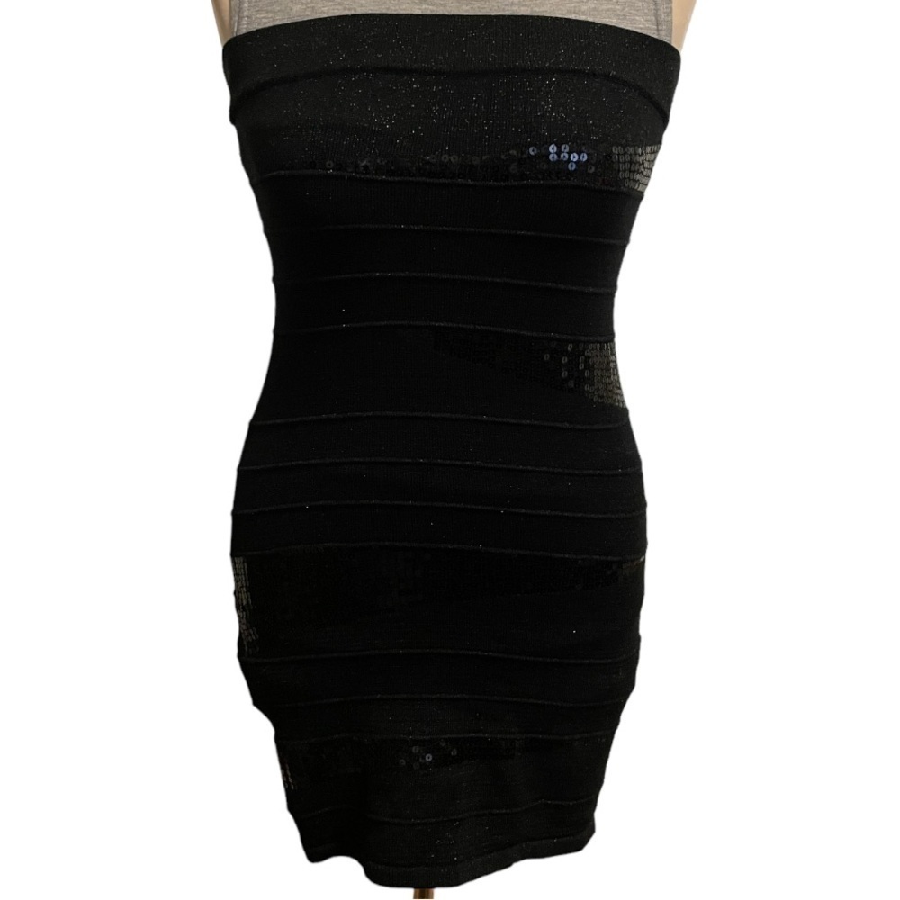 Black Sequin Strapless Dress - Picture 2 of 4